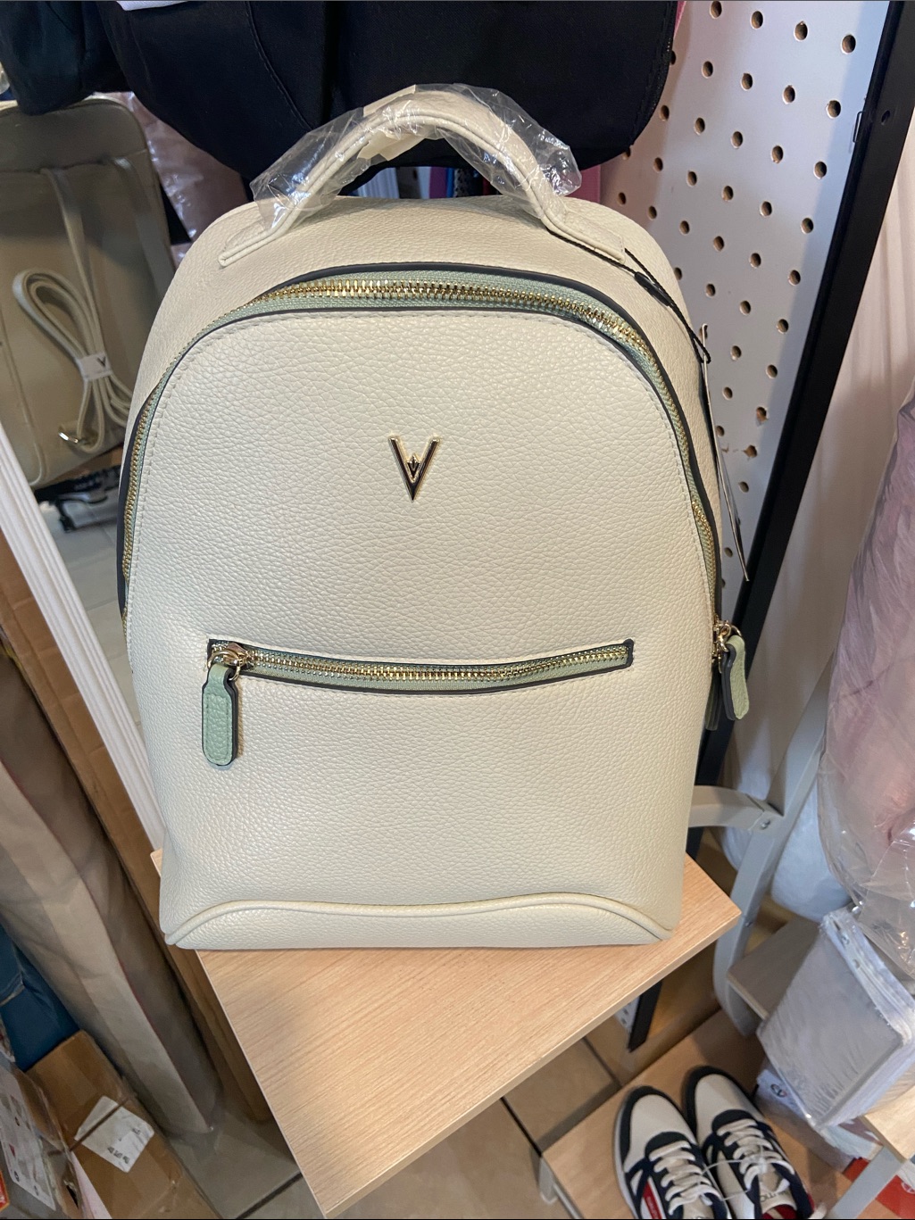 Vanessa Williams V Cream Leatherette Backpack With V Logou